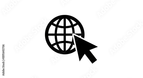 Black Globe World Wide Web Icon with Mouse Cursor Vector isolated PNG with Transparent Background
