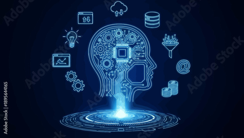 Futuristic AI Neural Network Portrait Illuminating Digital Intelligence.