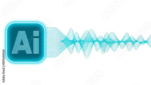 Futuristic AI Technology Icon with Neon Blue Waveform and Digital Glow.