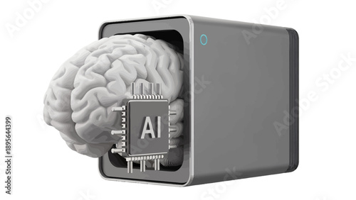 Conceptual depiction of artificial intelligence inside a computer hardware enclosure.