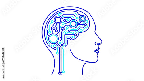 Side profile portrait of a human head with circuit board brain design representing technology and AI concepts.