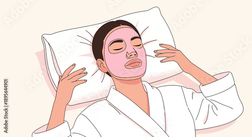 Woman relaxing with facial mask in spa treatment at home for wellness concept