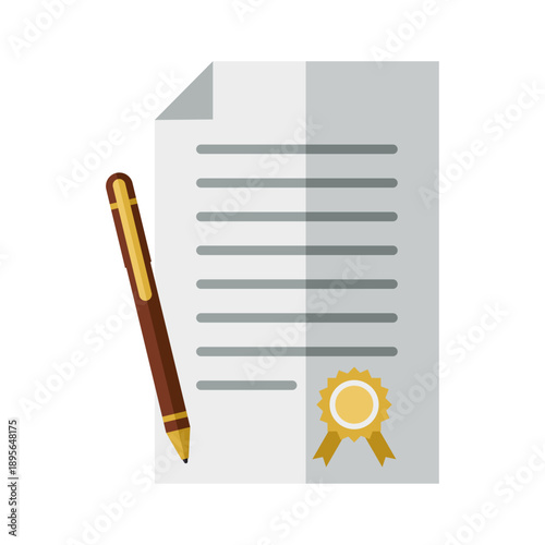Vector image of a contract document agreement icon and a ballpoint pen symbolizing a law firm in transparent PNG format.ai