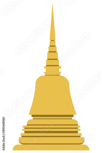 Golden Buddhist Stupa Pagoda Thailand Minimal Flat Vector Illustration