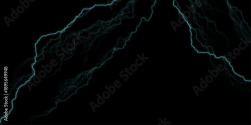 Abstract Pattern on Black Background. Lightning Effect Overlay, Isolated Electric Thunderstorm Bolt Strikes on Dark Night Sky Bg. Massive lightning bolt with branches isolated on black background. 