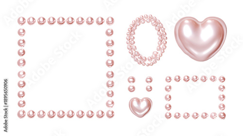 A pink logo made of pearls and hearts on transparent background