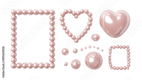 A creative arrangement of pink pearls forming letters and shapes on transparent background