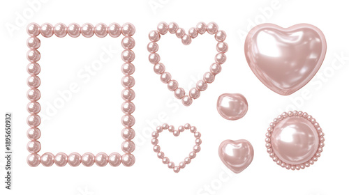 A collection of pink pearls arranged in heart shapes on transparent background