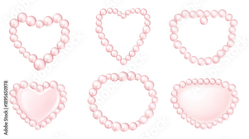 A set of pink pearl beads forming hearts on transparent background
