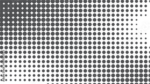 Abstract Halftone Pattern of Graduating Dark Gray Circles on White Background