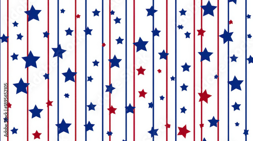 Stars pattern with red and blue colors on white background, patriotic decoration for celebration, festive and bright design