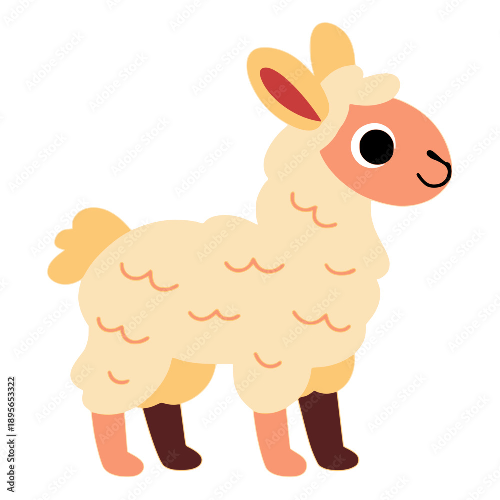 Fototapeta premium cartoon cute llama farm livestock animal flat color vector illustration template design