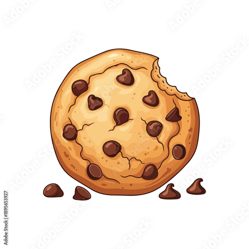 Bitten Chocolate Chip Cookie Cartoon Vector Illustration