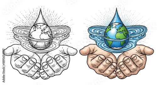 Black-White and Color Illustration Showcasing Protection