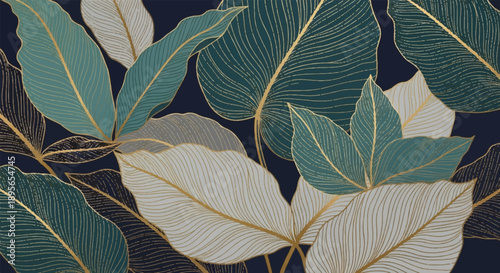 Swirling Leaf Pattern Over Deep Blue Canvas Captured From Aerial View for Decorative Design