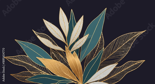 Showcasing a Metallic Plant Illustration with Layered Leaves in a Dark Studio Viewpoint