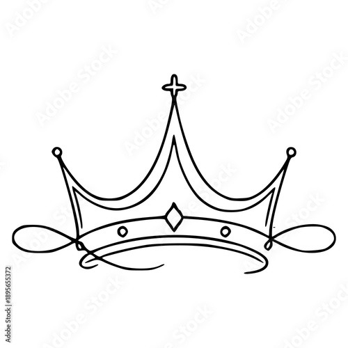 continuous line drawing royal crown with cross and jewel details