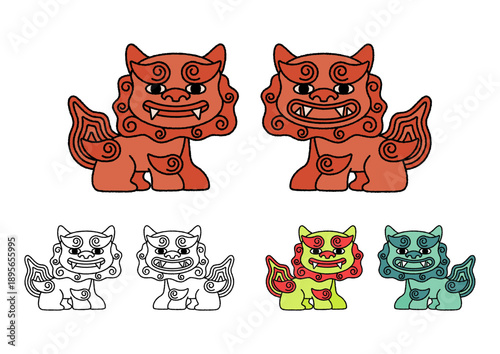 シーサーのイラストセット