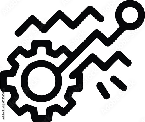 Abstract representation of technology gears and a fluctuating signal