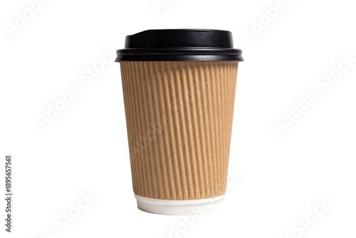 Wallpaper Mural Ribbed disposable paper coffee cup with black plastic lid. Designed for hot/cold beverages, suitable for takeaway, office, cafe use. Eco-friendly and thermal insulated. Torontodigital.ca