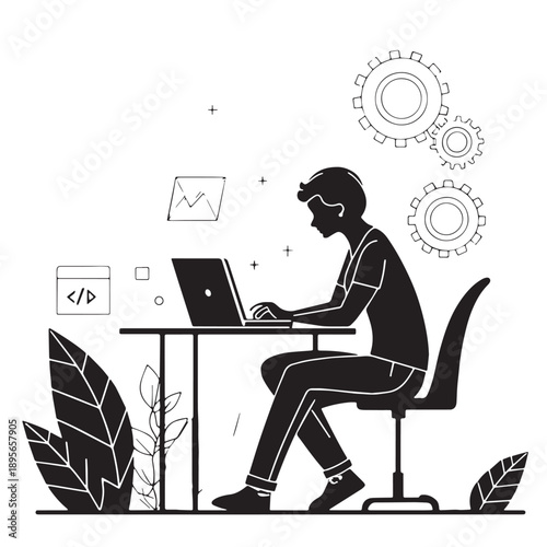 Black web development Silhouette Vector, High Quality Illustration on White Background