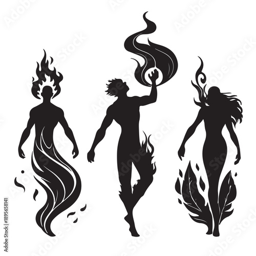 Black elemental spirits Silhouette Vector, High Quality Illustration on White Background