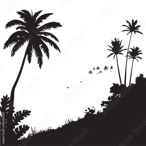 Black Calm Ocean View Silhouette Vector, High Quality Illustration on White Background