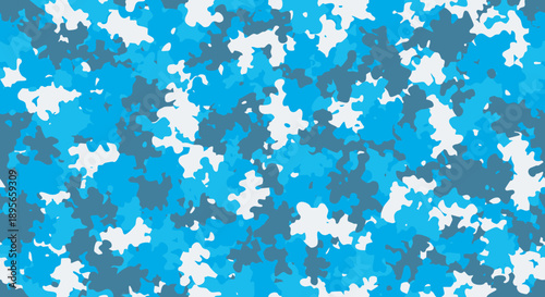 Abstract camouflage pattern with shades of blue and white.