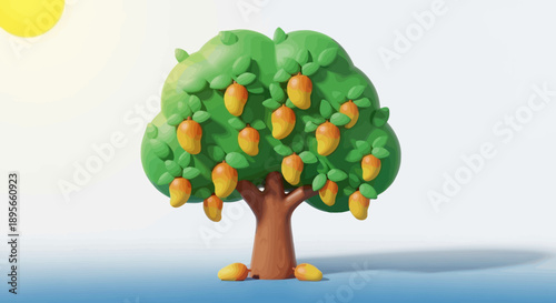 Whimsical Mango Tree Illustration Depicting Lush Foliage and Fruity Bounty for Creative Fun
