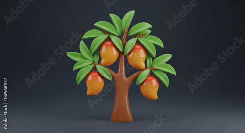 Stylized Illustration of a Fruit Tree with Ripe Pears and Lush Green Leaves