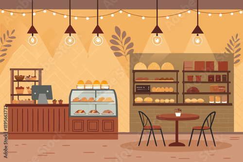 Bakery With Hanging Lights And Professional Photo Great for Commercial Projects