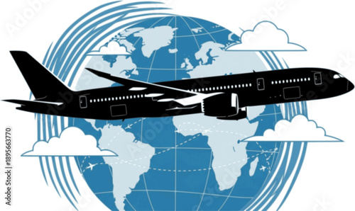 Airplane front view silhouette icon. Vector
