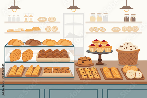 Bakery Counter With Pastries And High-Quality Stock Image Suitable for Design