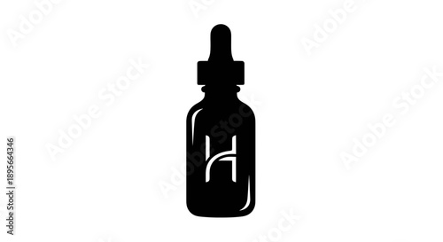 Black dropper bottle silhouette with a stylized 'H' logo, isolated on white background.