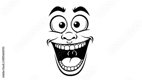 Cartoon face with wide smile and exaggerated eyes