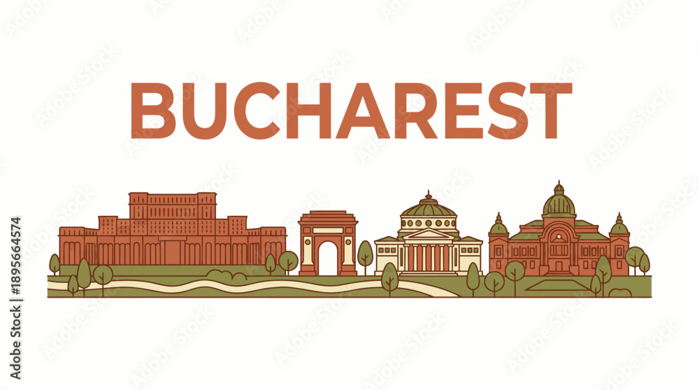 Naklejka premium Bucharest city landmarks and skyline vector illustration