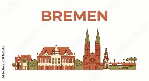 Bremen city skyline with famous landmarks vector illustration