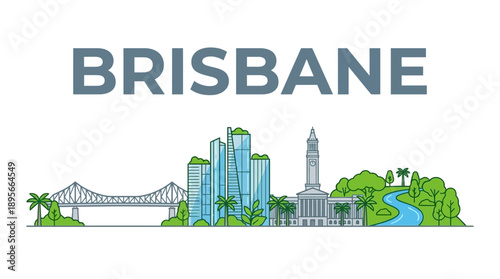 Brisbane city skyline with famous landmarks vector illustration