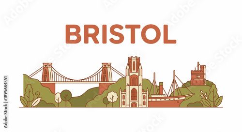 Bristol city skyline and famous landmarks vector illustration