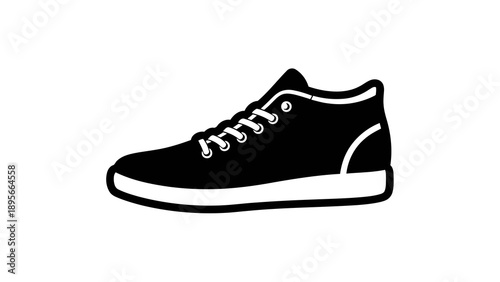 Black and white sneaker icon on white background