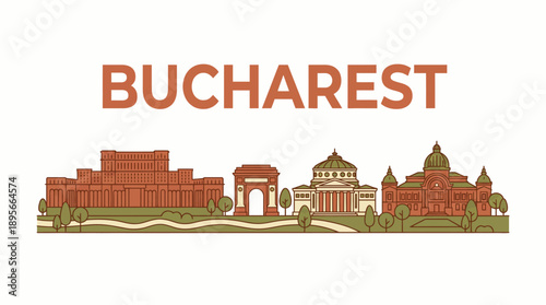 Bucharest city landmarks and skyline vector illustration