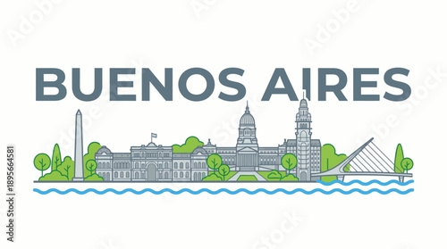 Buenos Aires skyline with famous landmarks vector illustration