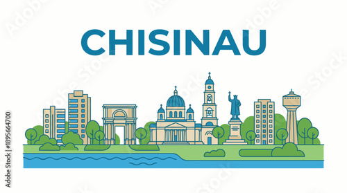 Chisinau city skyline with famous landmarks vector illustration