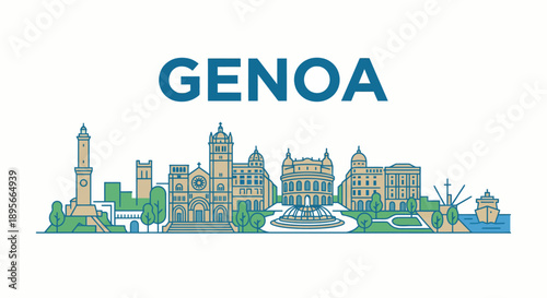 Genoa city skyline landmarks travel vector illustration