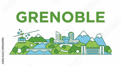Grenoble city skyline with mountain landmarks vector illustration