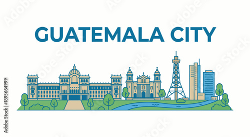 Guatemala City skyline with landmarks vector illustration
