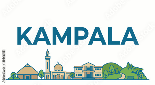 Kampala city skyline landmarks and typography vector illustration