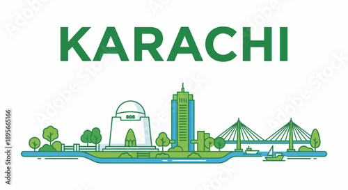 Karachi Pakistan city skyline with landmarks vector illustration