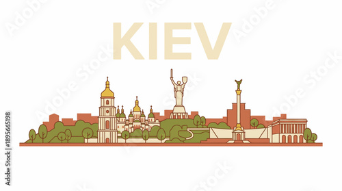 Kiev city skyline landmarks with famous monuments vector illustration