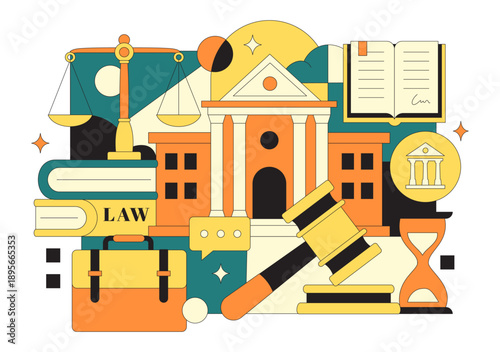 Law Firm Services Vector Illustration Featuring Justice, Legal Advice, Court Judgment, And Lawyer Consultation With Flat Cartoon Style Background